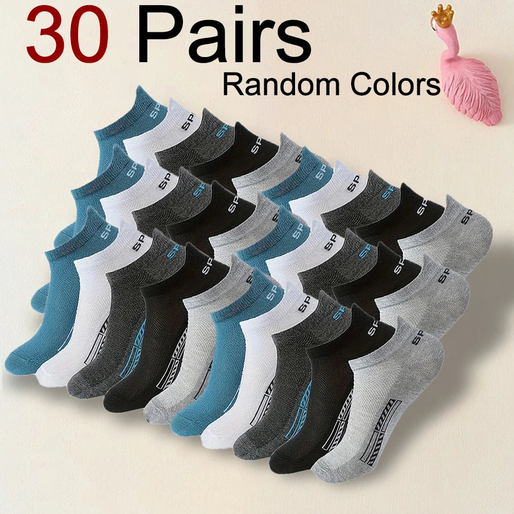 5/10/20/30 pares de calcetines tobilleros para hombre, calcetines invisibles transpirables con letras a la moda, estilo deportivo, a prueba de olores, absorbentes del sudor