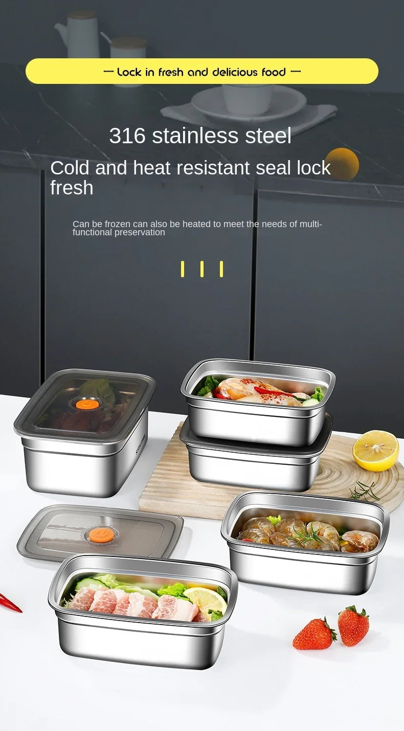 Crisper de acero inoxidable 304, fiambrera, fiambrera sellada a prueba de fugas, caja de almacenamiento para refrigerador y congelador, fiambrera para acampar