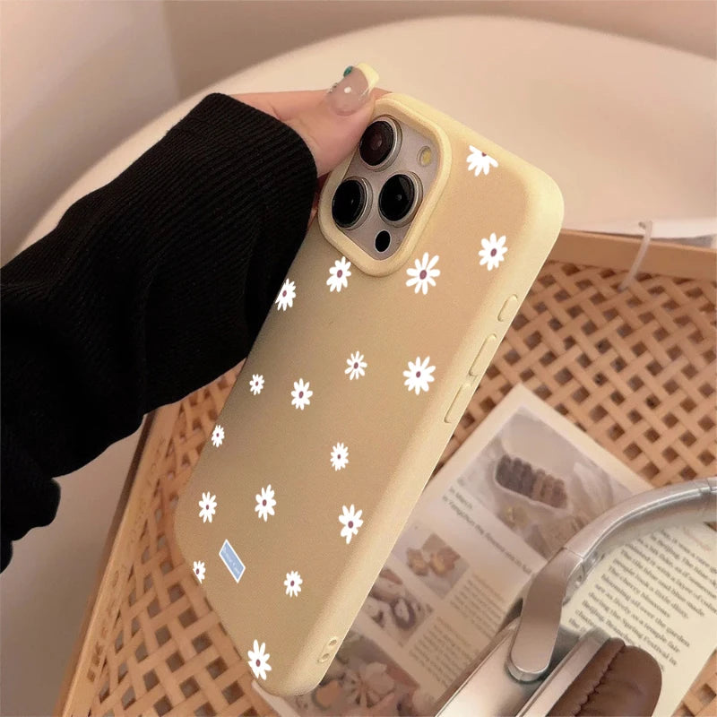 Funda de teléfono con flor pequeña y Margarita de estilo lindo para iPhone 11 12 13 14 15 16 17 Pro Max 16 Plus, funda de silicona suave con parachoques a prueba de golpes