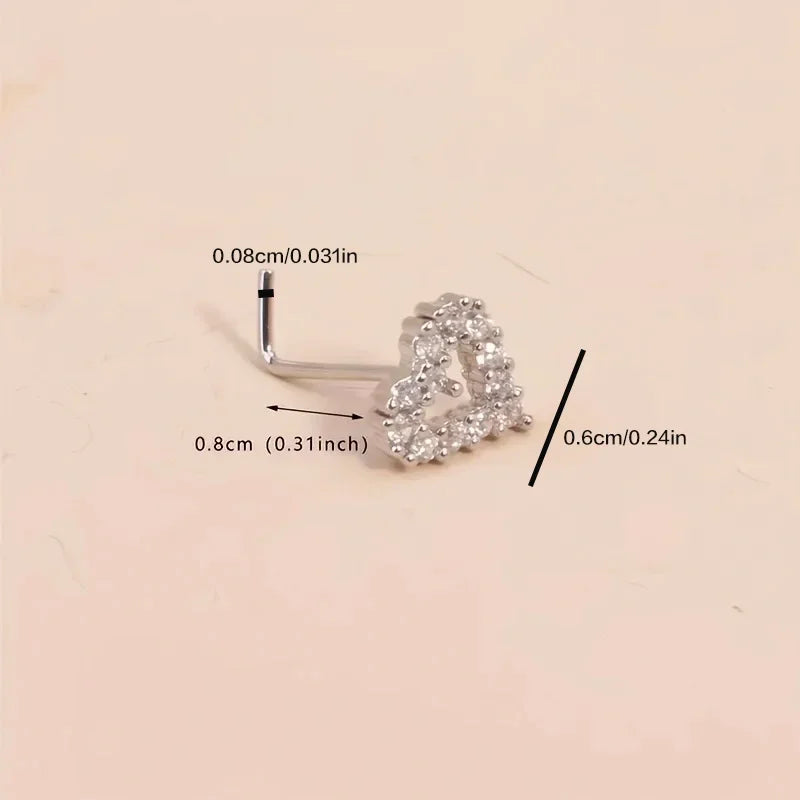 Mini anillo de uñas en forma de L con forma de corazón de amor, anillos de nariz, circonita cúbica, decoración, Piercing de nariz, joyería, 20G, 18G, 1pc