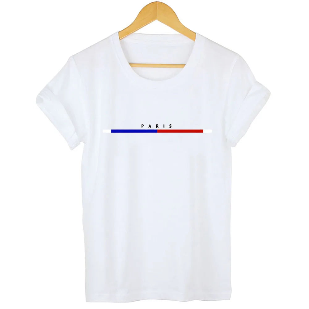 Camiseta 100% de algodón para mujer, Top de manga corta a la moda de París, camisa holgada de talla grande, camisetas de manga corta para mujer