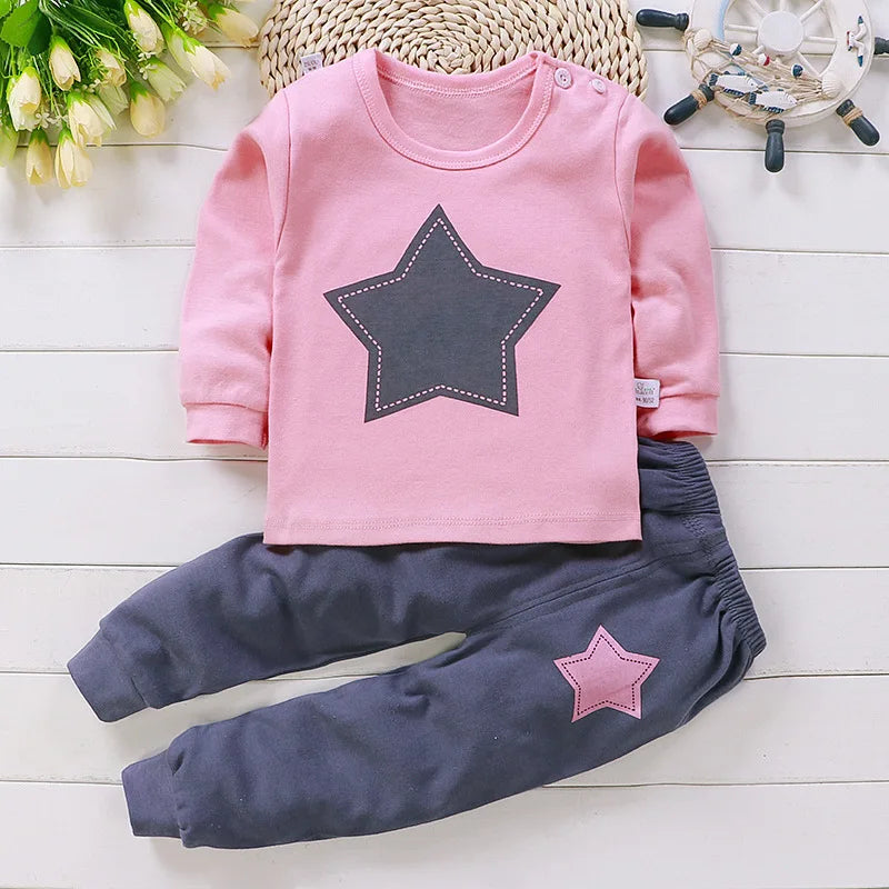 Ropa de algodón para bebé, conjunto de ropa para recién nacido, 2 conjuntos de pijamas de primavera para niños de 0 a 5 años, informal de dibujos animados para bebé