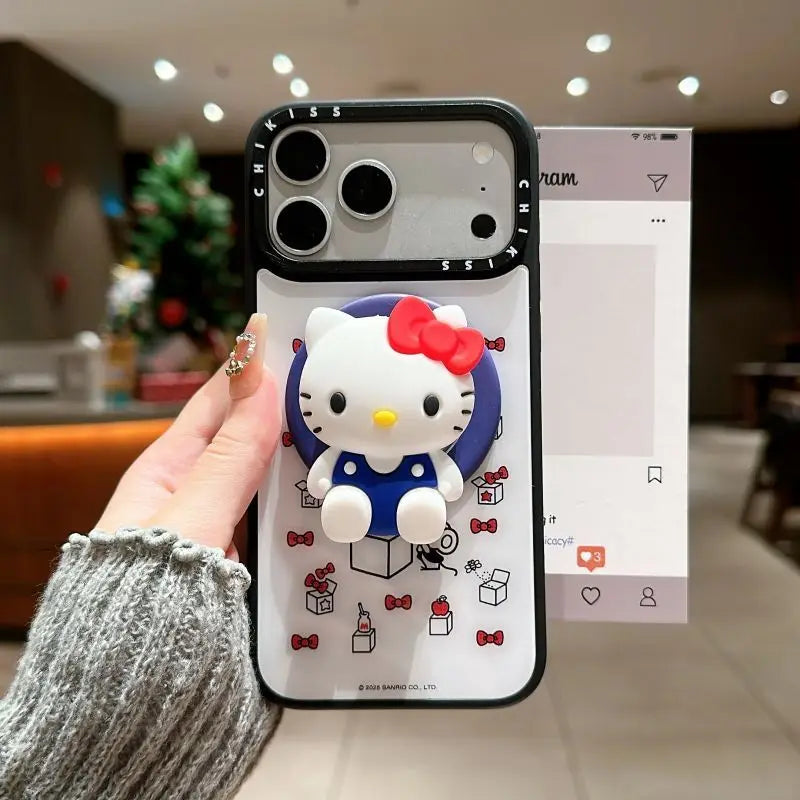 Funda de Teléfono con Diseño de Hello Kitty de Sanrio Coreano, para iPhone 17 Pro Max 16 15 14 Plus, con Soporte Magnético, Antigolpes, Estilo INS