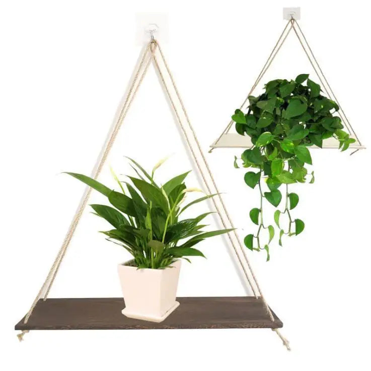 1 Uds. Decoración de pared, estante de almacenamiento para macetas con cuerda para colgar, estante de almacenamiento de madera para colgar en la pared, decoración colgante, decoración del hogar