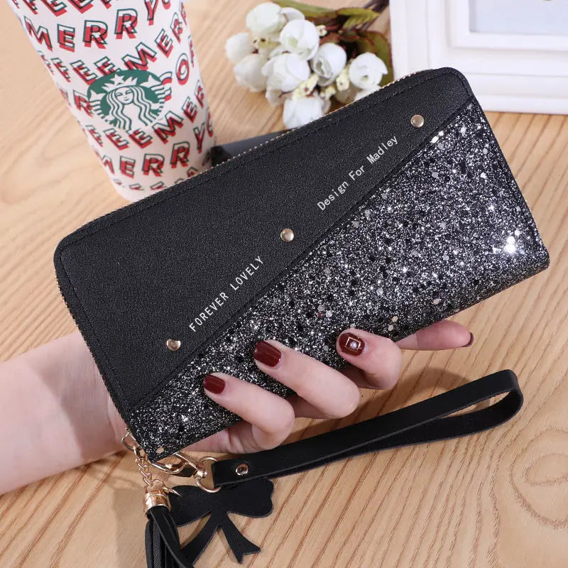 Carteras largas de cuero Pu a la moda para mujer, billetera con purpurina de retales de lentejuelas, monedero, billeteras femeninas, regalos para niñas