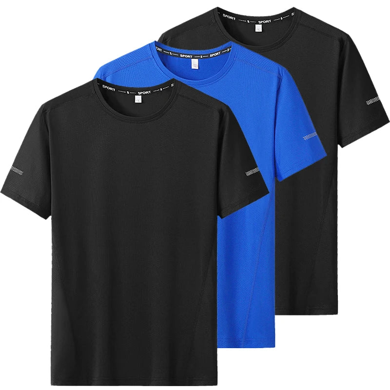 Camiseta deportiva de verano para hombre, camisetas de secado rápido de talla grande 6XL/7XL, camiseta de manga corta con cuello redondo de gran tamaño para Fitness y correr, 3 uds.