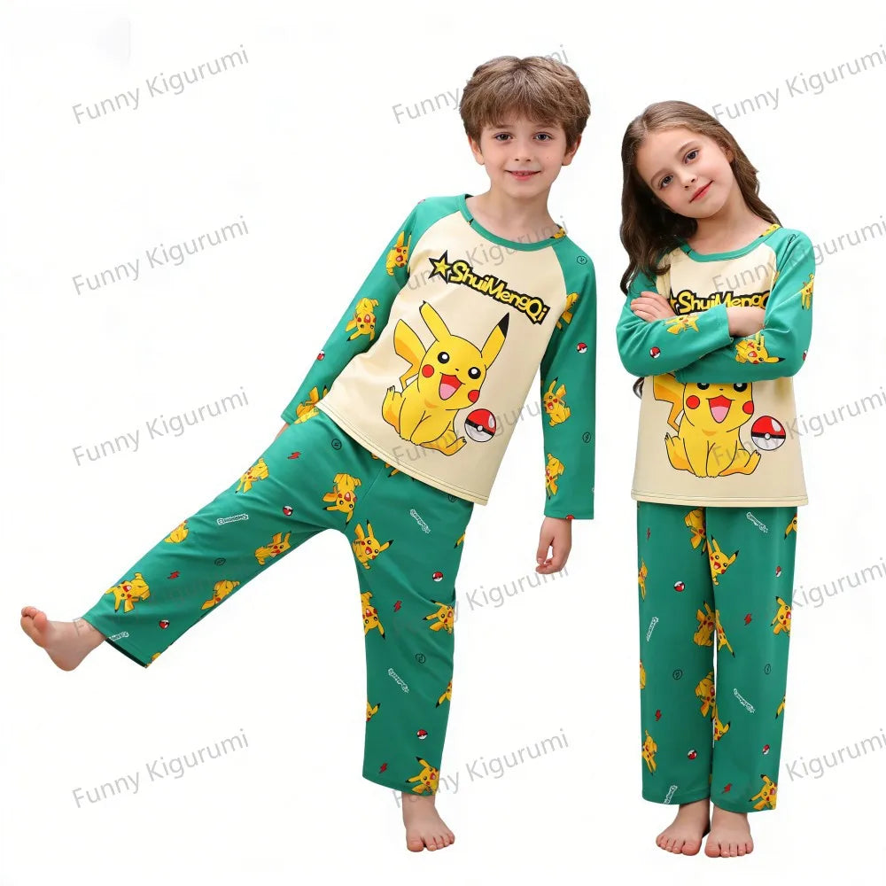 Pijamas de dibujos animados para niños de 3 a 5, 7, 9, 11 y 13 años, conjuntos de ropa para el hogar para niños, pijamas de Pikachu de manga larga para niñas, ropa de descanso para adolescentes