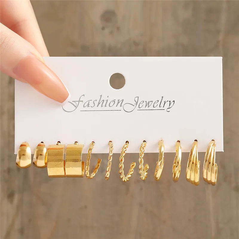 Conjunto de pendientes de aro bohemios de círculo grande para mujer, pendiente de perla Vintage bohemio de Color dorado, pendientes de circonita con forma de corazón, regalos de joyería
