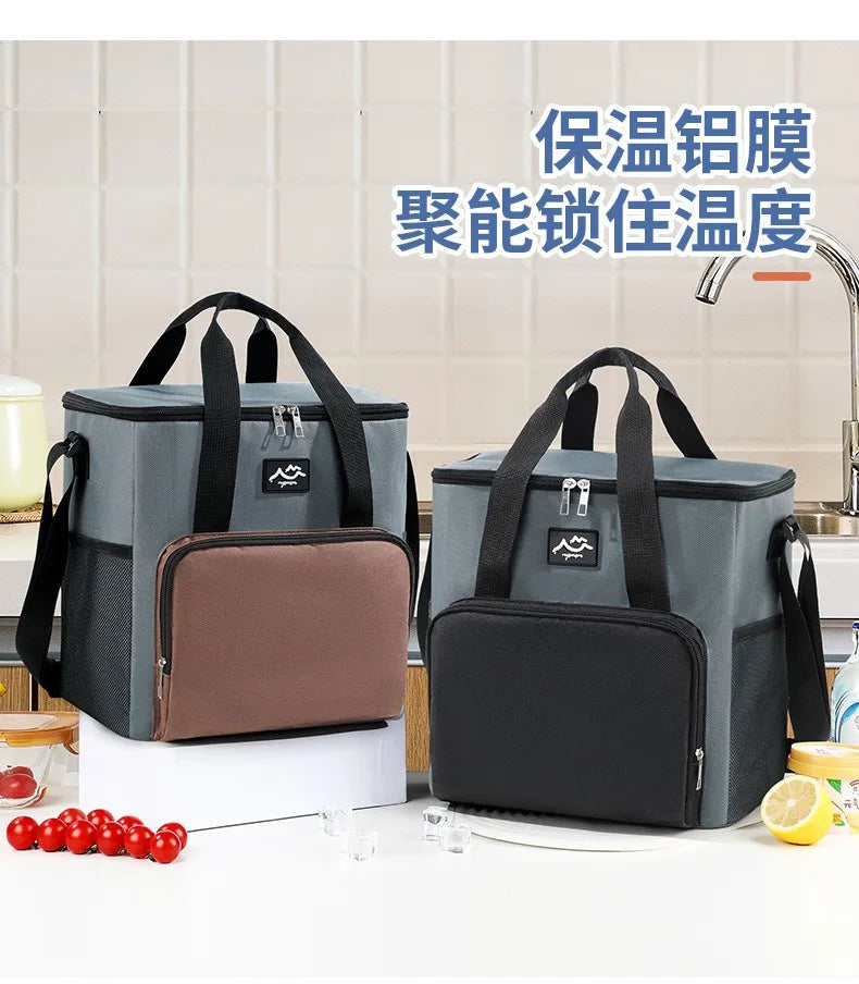 Color a juego de moda, bolsa de almuerzo cuadrada simple, bolsa de hielo portátil para acampar, trabajadores de oficina de gran capacidad, bolsa de comida