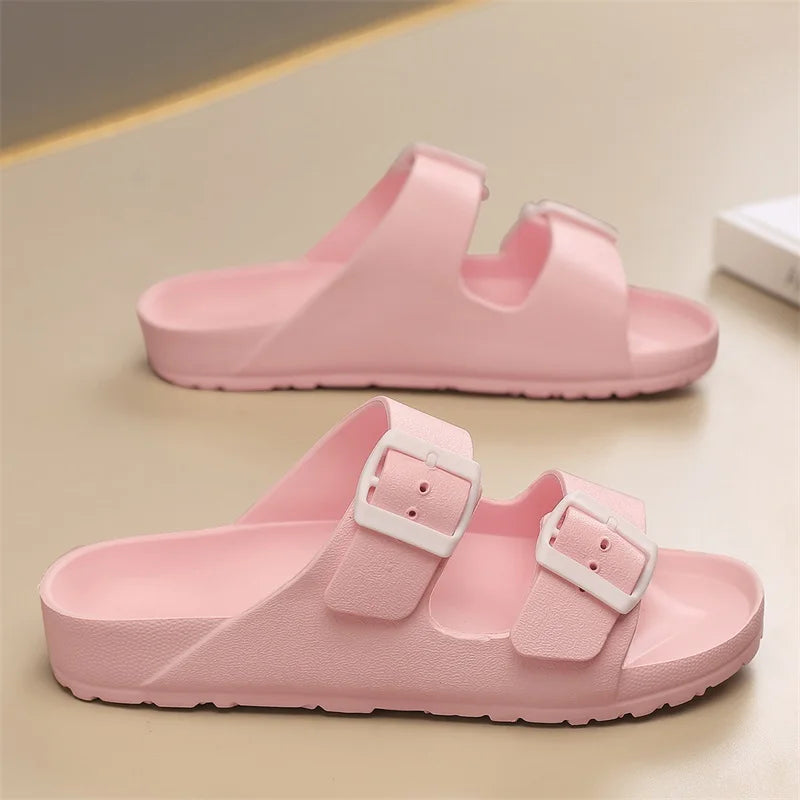 Zapatillas suaves ajustables de verano para hombre, chanclas planas de EVA con forma de nube, sandalias ligeras antideslizantes de Color sólido para playa de talla grande