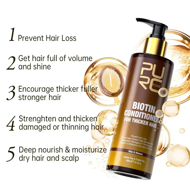 PURC Biotina champú acondicionador para el cabello para hombres y mujeres limpieza del cuero cabelludo raíz del cabello nutre aceite suavizante mascarilla para el cabello conjunto de productos para el cuidado