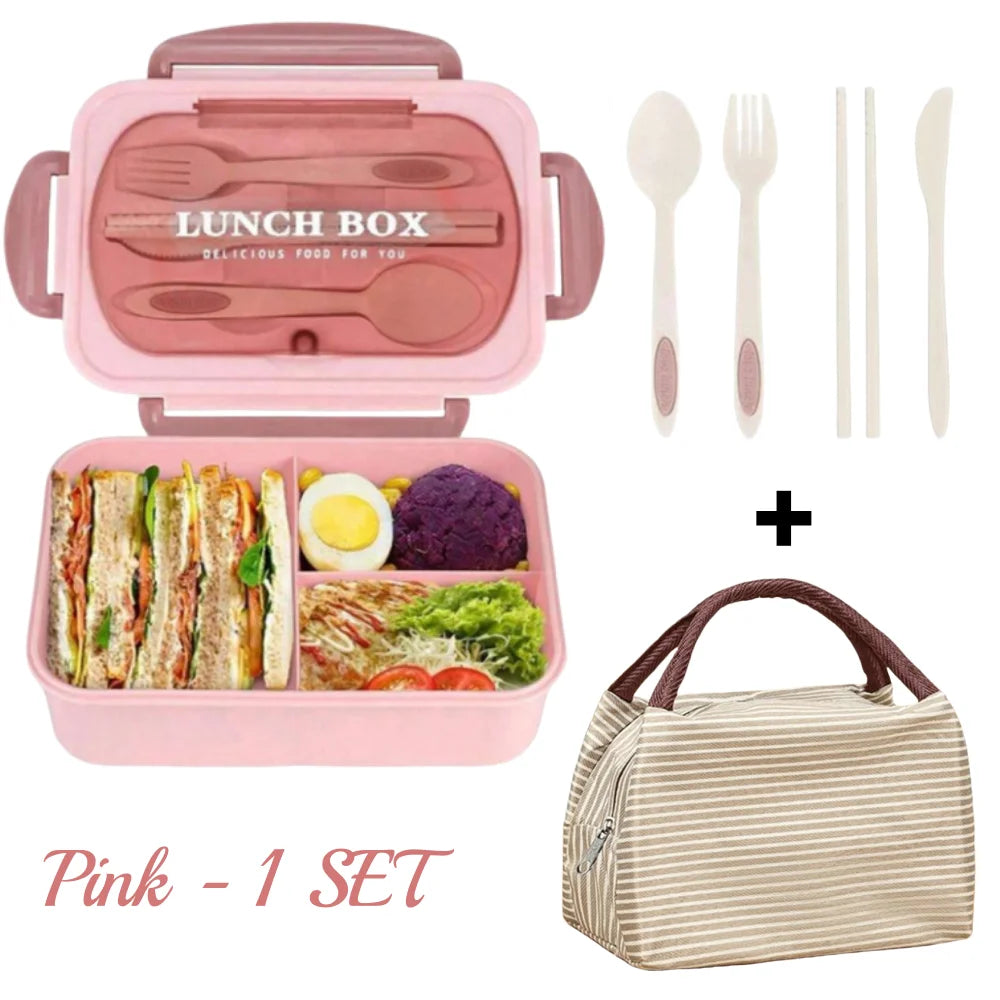 Fiambrera de 40,58 oz con utensilios y bolsa aislante, fiambrera Bento a prueba de fugas con 3 compartimentos para estudiantes y trabajadores, preparación de comidas saludables