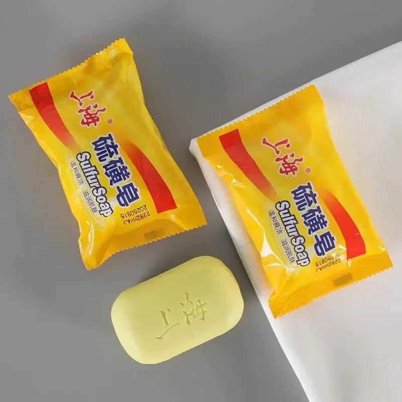 Jabón de azufre de Shanghai, jabón de baño, limpieza de manos y rostro, jabón unisex detrás de la piel, limpieza profunda, 5 uds.