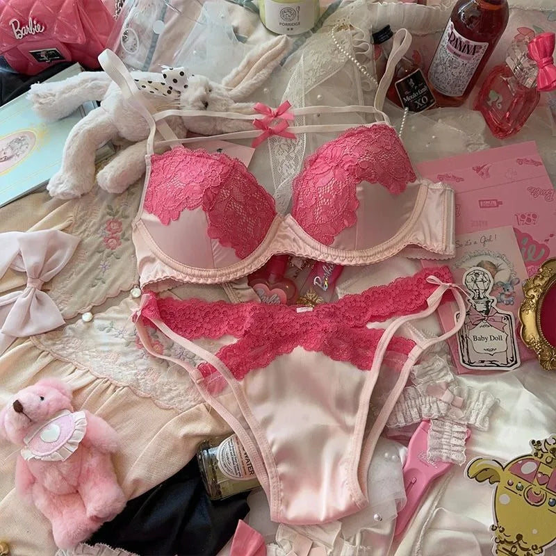 Conjunto de sujetadores de encaje para mujer, sujetadores finos y transpirables de verano, lencería Sexy y ropa interior, Bralette acolchado interior con correa ajustable para el hombro