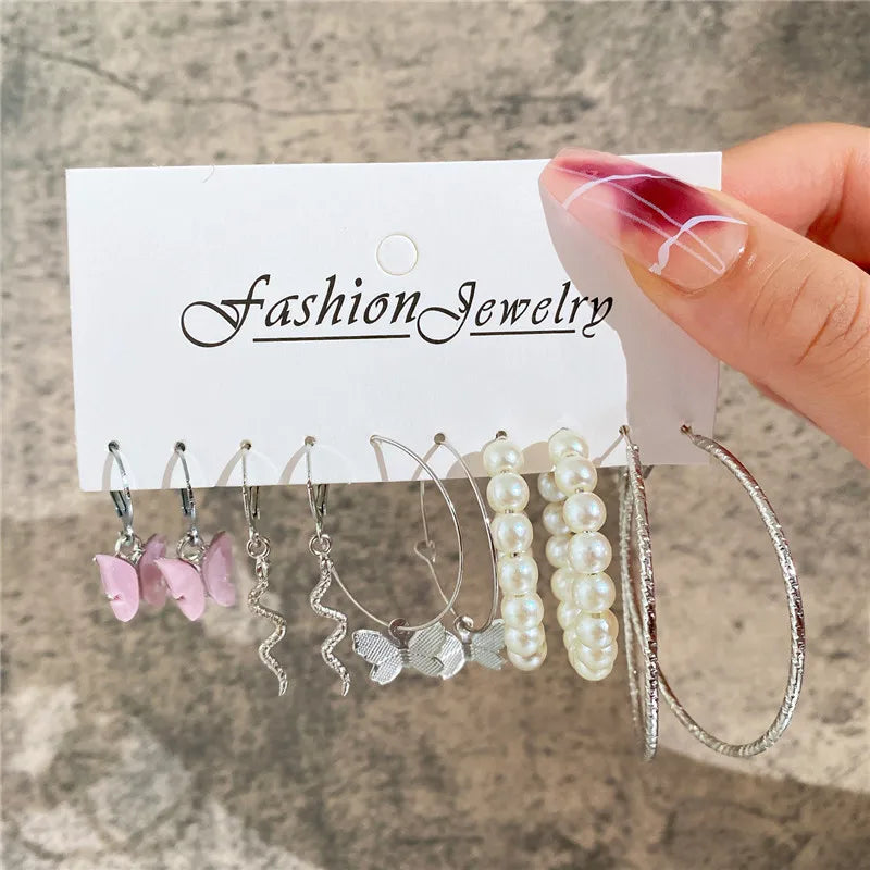 Conjunto de pendientes de aro bohemios de círculo grande para mujer, pendiente de perla Vintage bohemio de Color dorado, pendientes de circonita con forma de corazón, regalos de joyería
