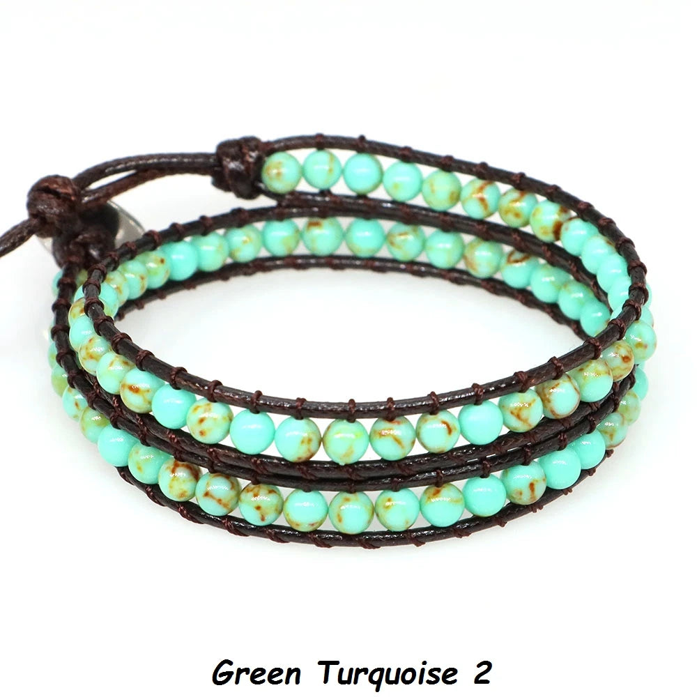 Pulsera de cuentas bohemias de piedra Natural, lapislázuli, 2 hebras, brazalete tejido de cuerda de cuero multicapa para mujeres y hombres, regalo de joyería