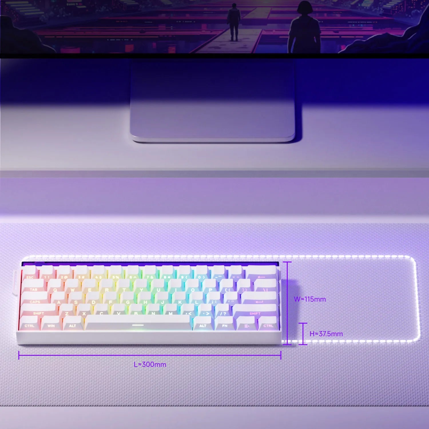 Teclado Veekos Shine60 60% AGRB con Lightbox rt0.01 mm interruptor magnético 8K tipo C con cable e-sports Gaming Teclado mecánico