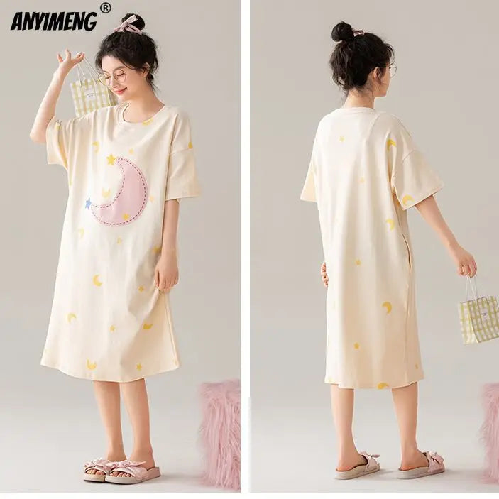 100% ALGODÓN! Camisón de verano para mujer de talla grande M-4XL, nuevo camisón antibacteriano HQ, camisón de manga corta, vestido informal