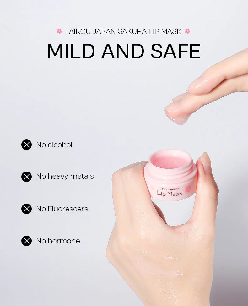 LAIKOU-mascarilla de suero labial de flor de cerezo, reparación de exfoliación de grietas secas, Reduce las líneas finas de los labios, esencia hidratante, cuidado de belleza Sakura, 8g