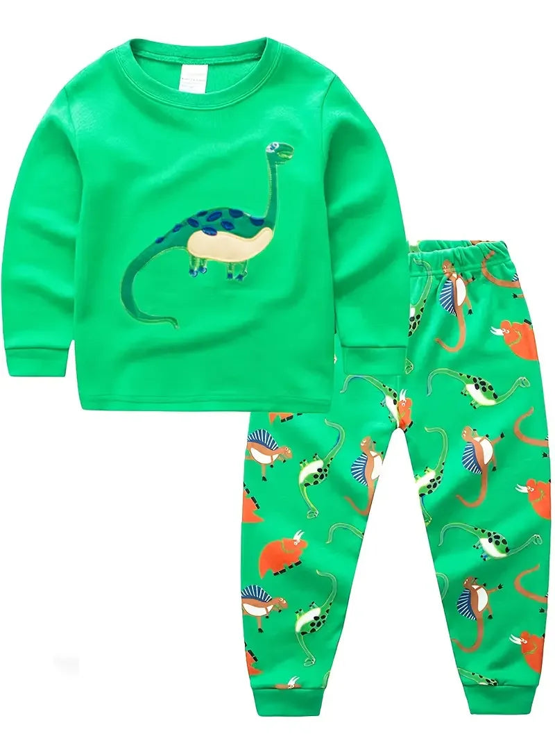 Conjunto de pijama con estampado de dinosaurio para niños, 2 piezas, informal