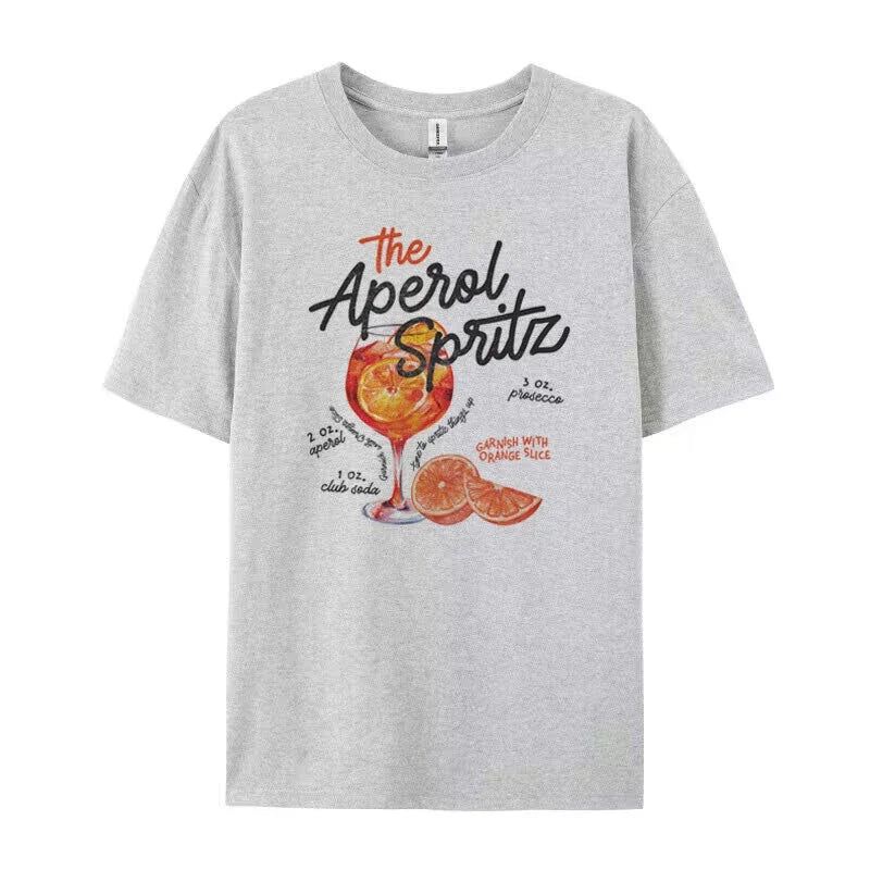 Aperol Spritz-Camisetas con gráficos de cóctel Retro para mujer, camiseta bonita con bebida con Alcohol, camisetas holgadas con estampado de algodón, regalo Vintage Unisex