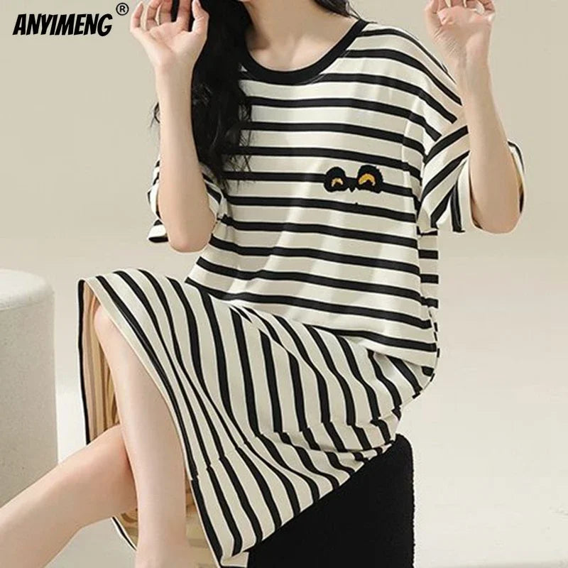 100% ALGODÓN! Camisón de verano para mujer de talla grande M-4XL, nuevo camisón antibacteriano HQ, camisón de manga corta, vestido informal