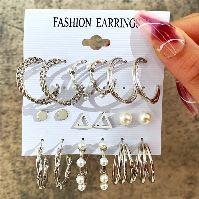 Conjunto de pendientes de aro bohemios de círculo grande para mujer, pendiente de perla Vintage bohemio de Color dorado, pendientes de circonita con forma de corazón, regalos de joyería
