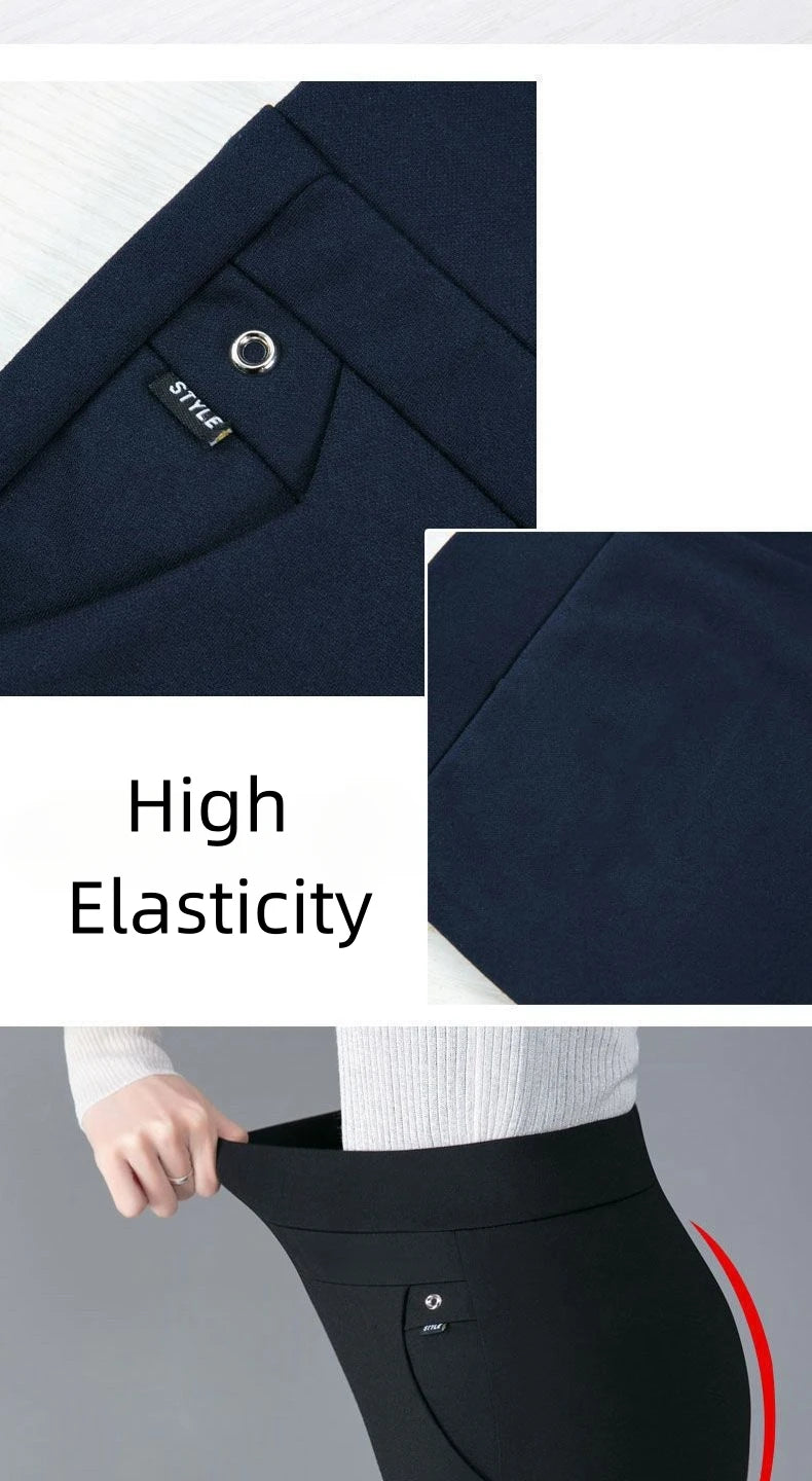Pantalones de talla grande para mujer, ropa básica de lana para oficina, pantalones pitillo térmicos gruesos y finos, Otoño e Invierno 2024