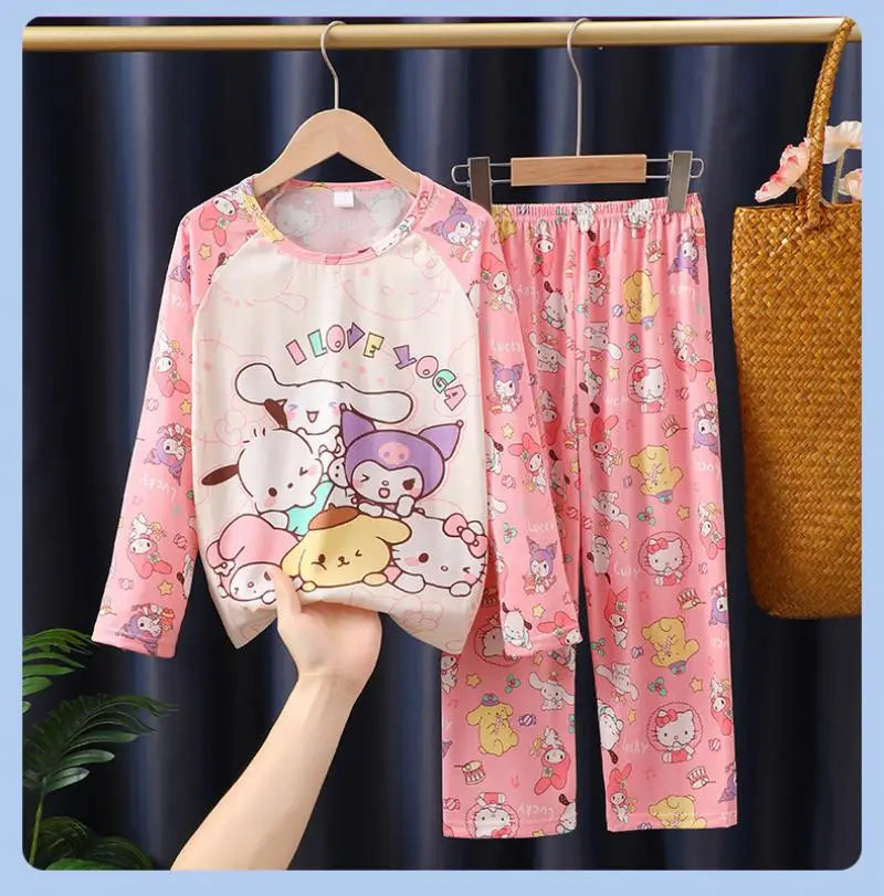 Anime 2 uds crayón de dibujos animados Shin-Chan pijamas para niños pantalones de manga larga conjunto Kawaii niñas lindo Casual ropa de dormir suelta