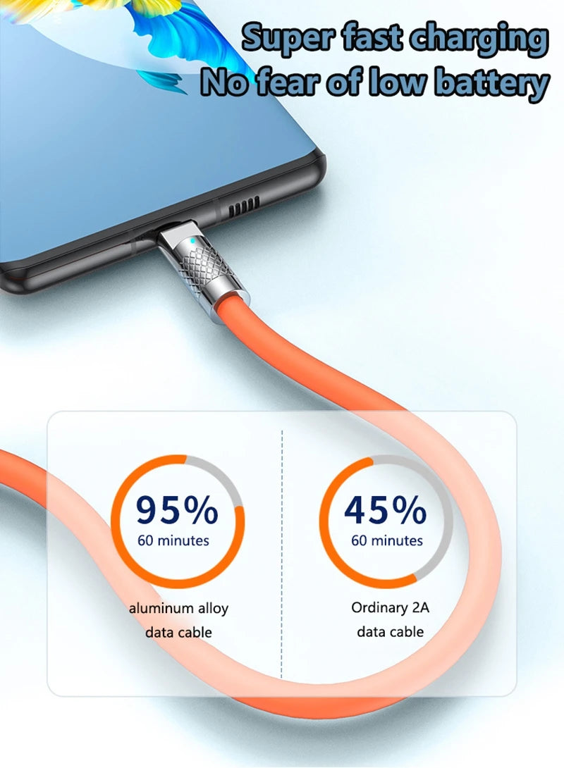 Nuevo Cable de Silicona Líquida Tipo C de Carga Súper Rápida PD de 120w 6A, Cable USB de Carga Rápida de 1M 1.5M 2M, Cable USB C a C