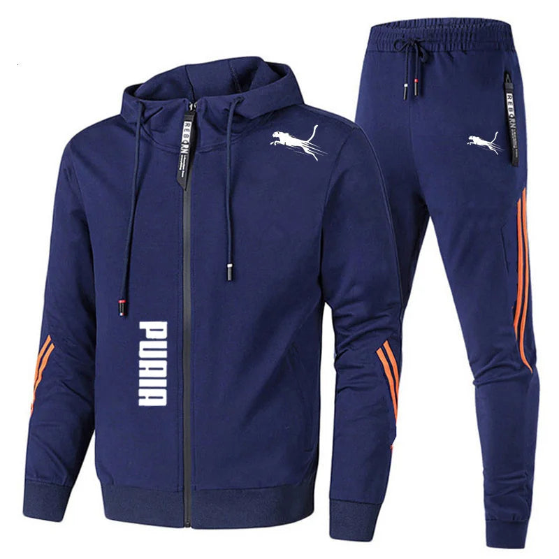 Conjunto de chándal de primavera y otoño para hombre, Sudadera con capucha de manga larga y Joggers, ropa deportiva de 2 piezas para correr y Fitness, ropa informal