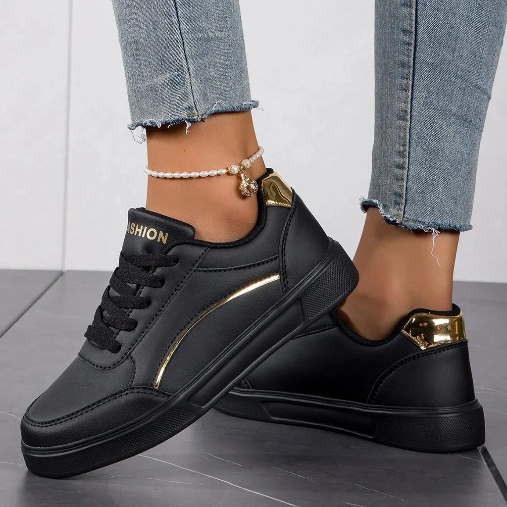 Baasploa Zapatillas de deporte informales para mujer Zapatillas de plataforma de cuero para mujer Zapatos de skate cómodos clásicos antideslizantes