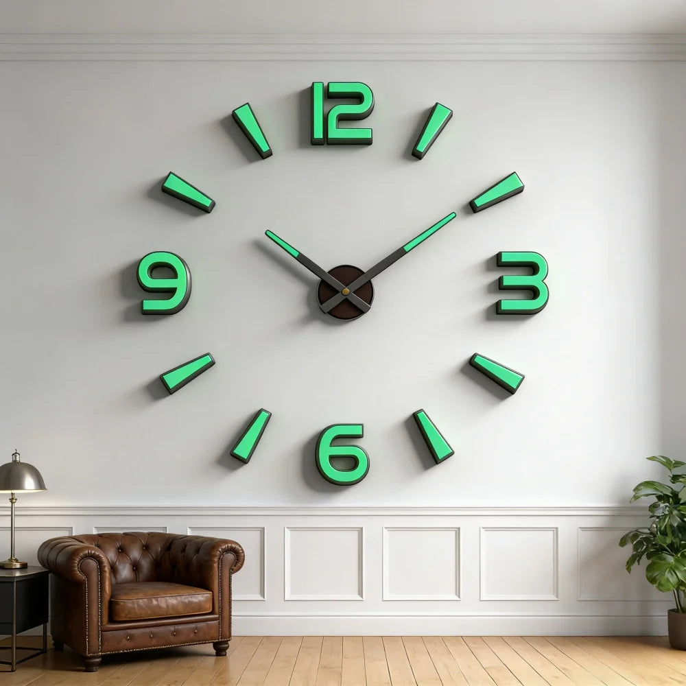 Reloj de pared grande 3D, relojes de pared clásicos luminosos, reloj Digital DIY, relojes de pared, pegatinas, reloj silencioso para el hogar, mesa de salón