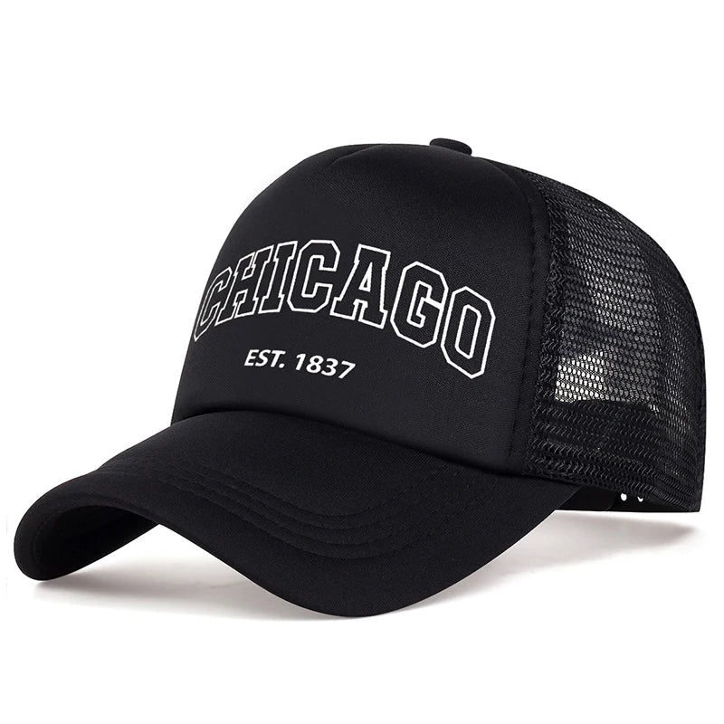 Gorra de béisbol de malla de verano para hombre, gorra Snapback con letras Chicago para deportes al aire libre para mujer, gorras transpirables Unisex, gorras de camionero de Hip Hop