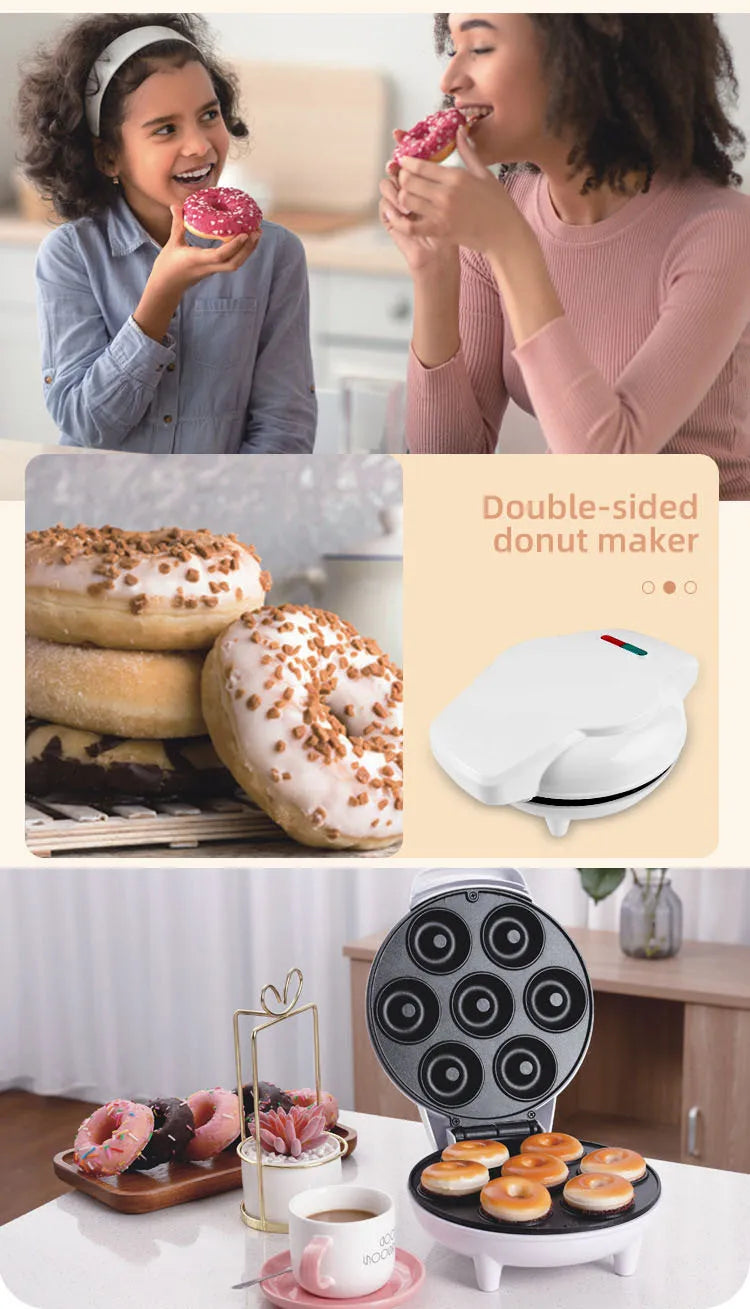 Mini máquina para hacer rosquillas, superficie antiadherente para niños, desayuno, aperitivos, postres, hace 7 donuts, electrodomésticos de Color blanco