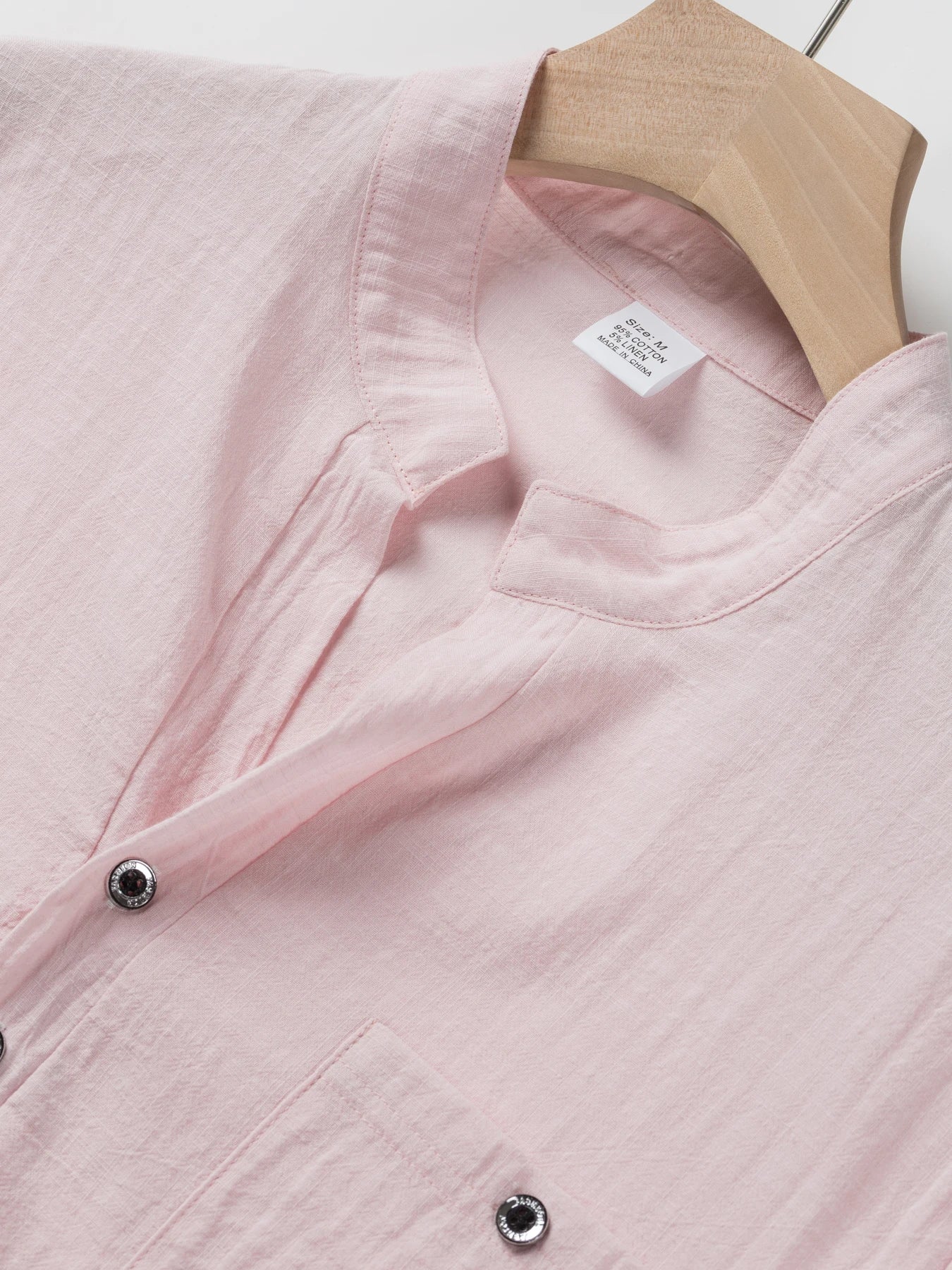 Camisa de manga corta de lino y algodón para hombre con cuello levantado y solapa de medio botón - Ropa informal de ocio al aire libre para primavera y verano