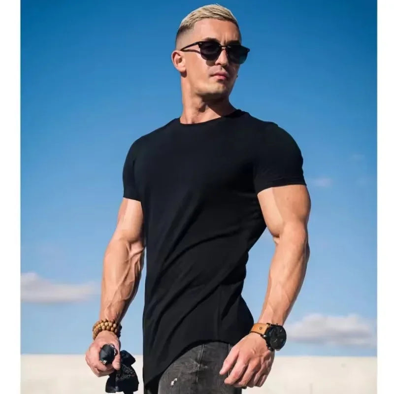 Camiseta de entrenamiento muscular, camiseta de manga corta de entrenamiento de verano para hombre, camiseta de fitness de algodón de alta calidad para hombre, camisetas de color sólido para gimnasio