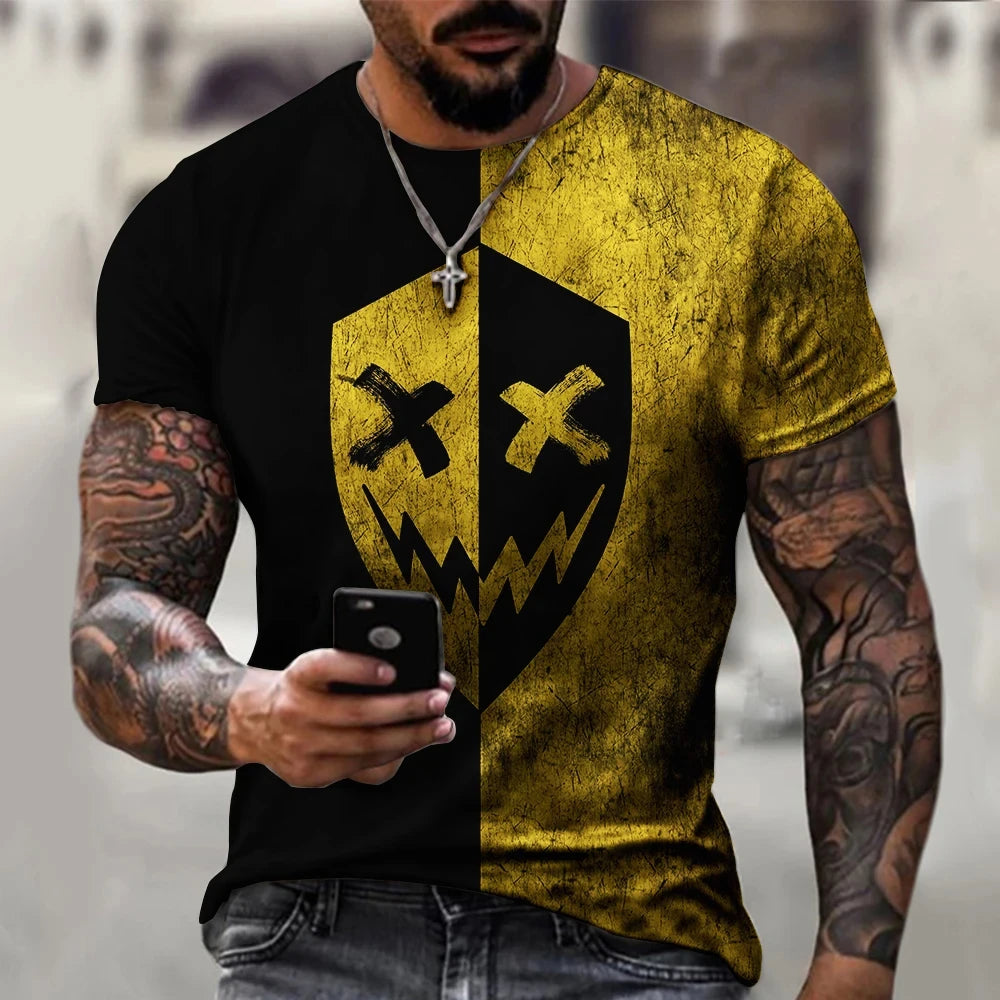 Camiseta de gran tamaño para hombre, pantalón corto informal de manga Hip Hop con estampado de cara sonriente, camiseta de talla grande, Jersey, camiseta para hombre 2024