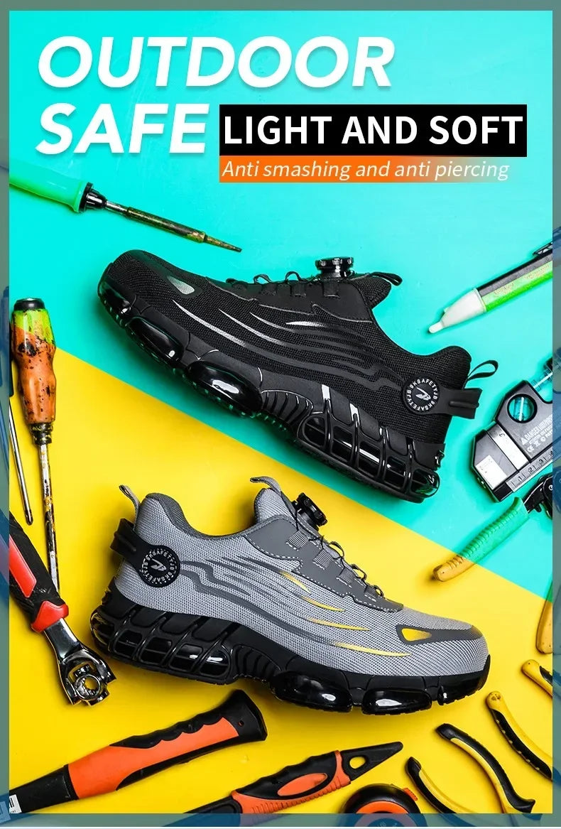 Nuevos zapatos de seguridad para el trabajo, talla 36-48 para mujeres y hombres, zapatillas de deporte con punta de acero para hombres, botas antideslizantes ligeras y transpirables impermeables, trabajo para hombres