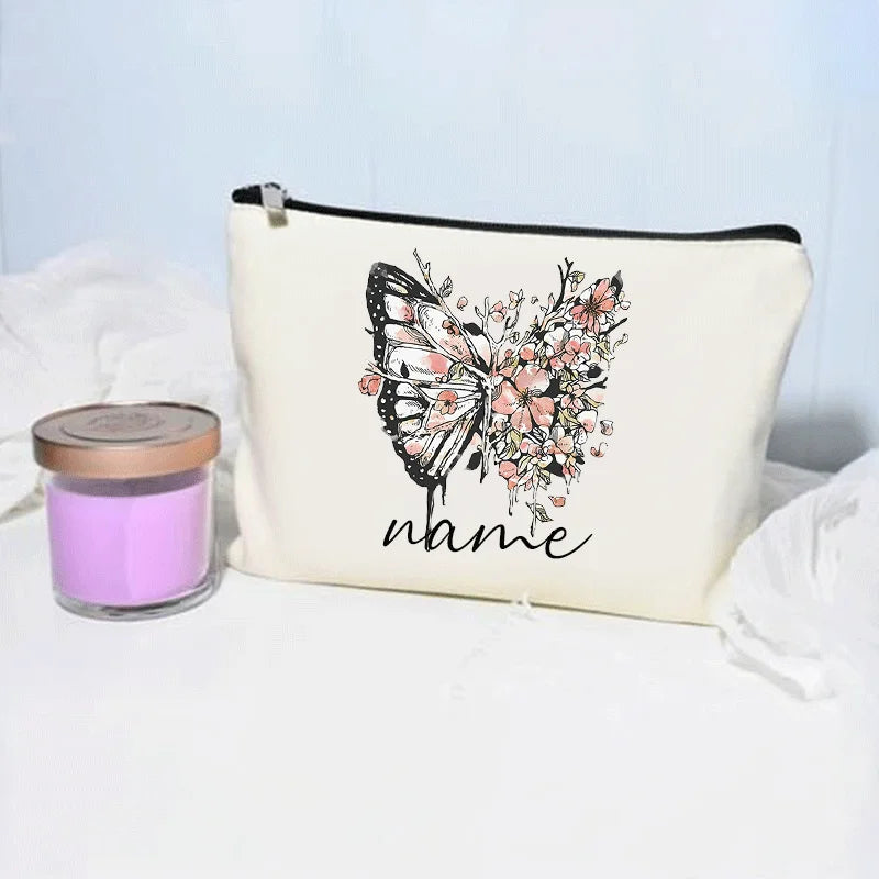 Bolsa de maquillaje de mariposa, billetera personalizada con nombre, almacenamiento de lápiz labial cosmético para mujer, regalo para amantes de las mariposas, minimonedero de moda