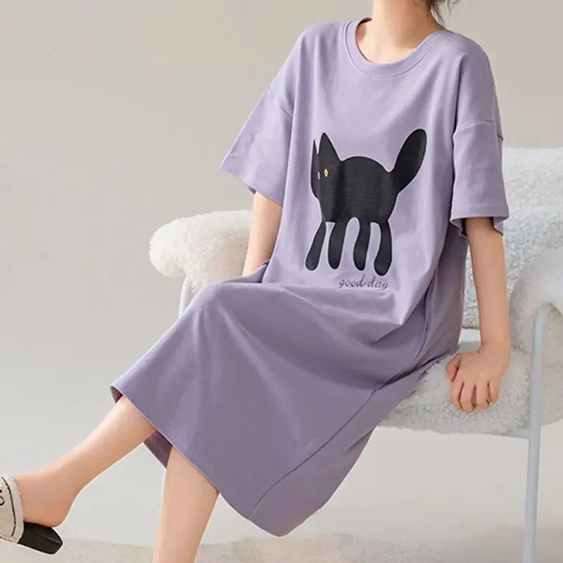 100% ALGODÓN! Camisón de verano para mujer de talla grande M-4XL, nuevo camisón antibacteriano HQ, camisón de manga corta, vestido informal
