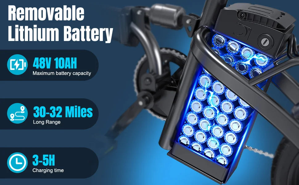 Bicicletas eléctricas para adultos de 560W, 24MPH, batería extraíble de 48V10.4AH, bicicleta eléctrica plegable de 14 pulgadas, bicicleta eléctrica con absorción de impactos múltiple