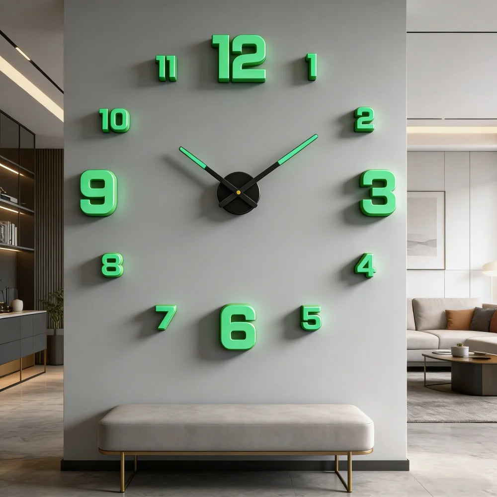 Reloj de pared grande 3D, relojes de pared clásicos luminosos, reloj Digital DIY, relojes de pared, pegatinas, reloj silencioso para el hogar, mesa de salón