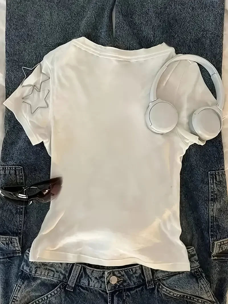 Camisetas con estampado de letras Harajuku para mujer, Tops Y2k con estampado de gato, camiseta de gran tamaño, ropa de calle Vintage, verano