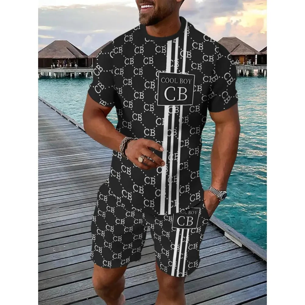 Ropa de verano 2025 para hombre, Top de manga corta con estampado de letras, pantalones cortos de cintura elástica para hombre,
