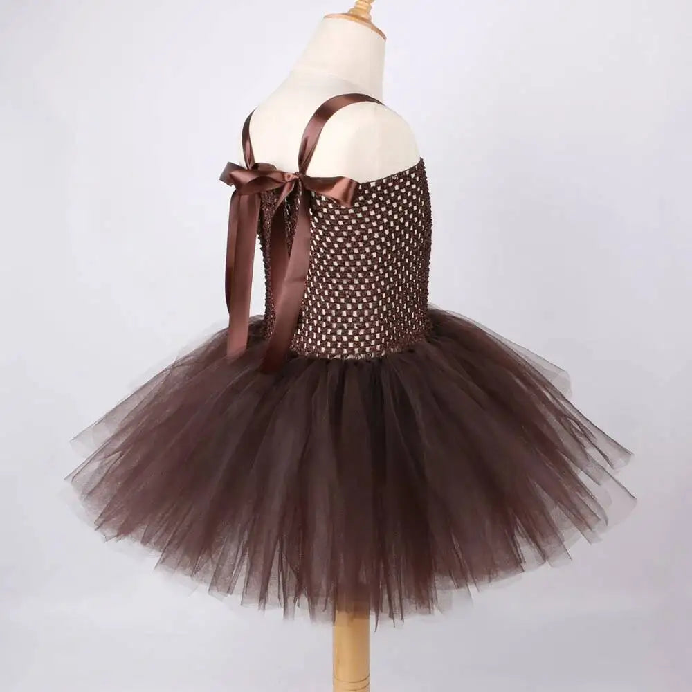 Vestido tutú de oso marrón para niñas, disfraz de Animal de Halloween, traje de Navidad y cumpleaños para niños, ropa para niños con orejas y cola de lazo