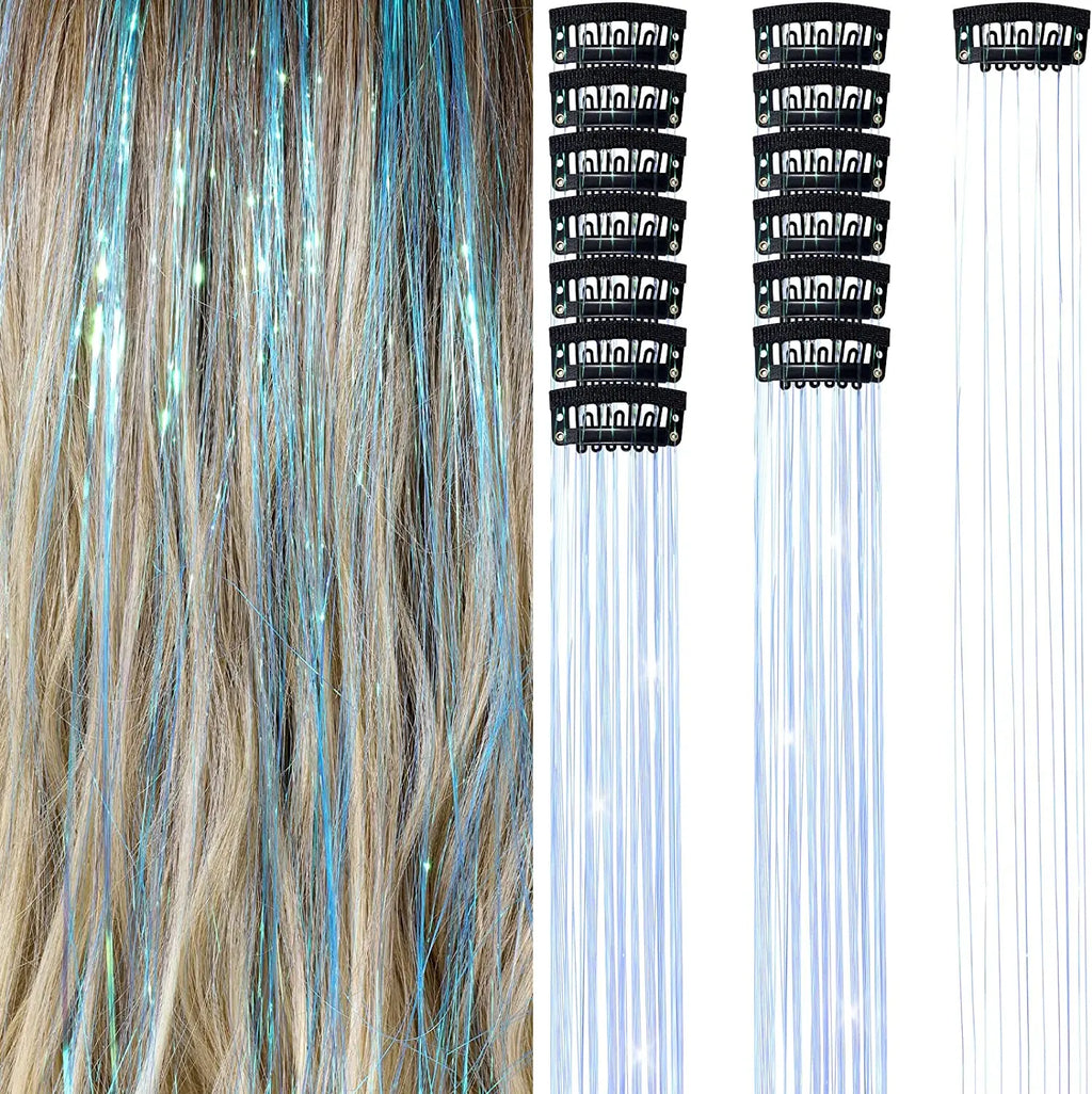 6 uds 50cm chispeantes pelo brillante oropel extensiones de cabello oropel extensiones de Clip de pelo sintético mujeres para tocado trenzado