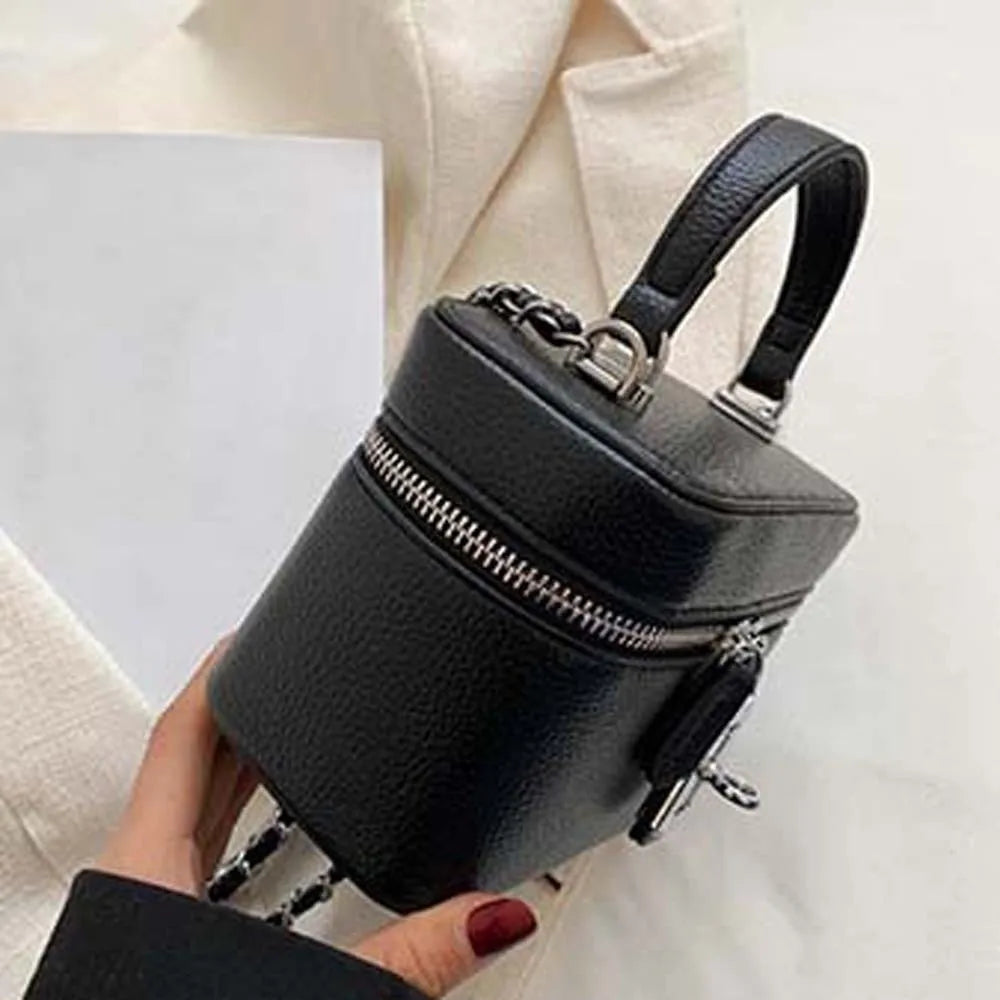 Bolso de mano cuadrado compacto con textura granulada, cierre de cremallera, estilo macaron, de cuero vegano, construcción sólida.