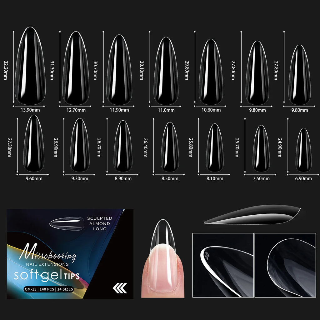 120/140 Uds. Puntas de uñas postizas de aguja de almendra extensión de uñas postizas suaves y transparentes para el hogar DIY salón de uñas manicura prensa en las uñas