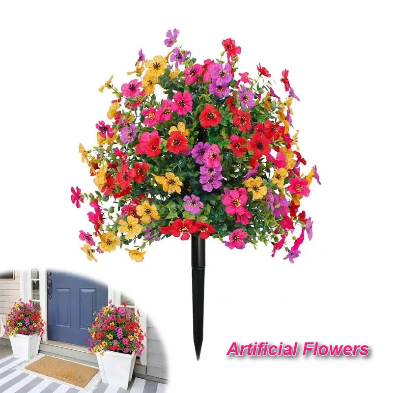 Flores Artificiales para Decoración de Jardín Interior y Exterior, Margaritas Artificiales con Hojas de Eucalipto, Plantas Falsas, Vegetación para Porche y Patio